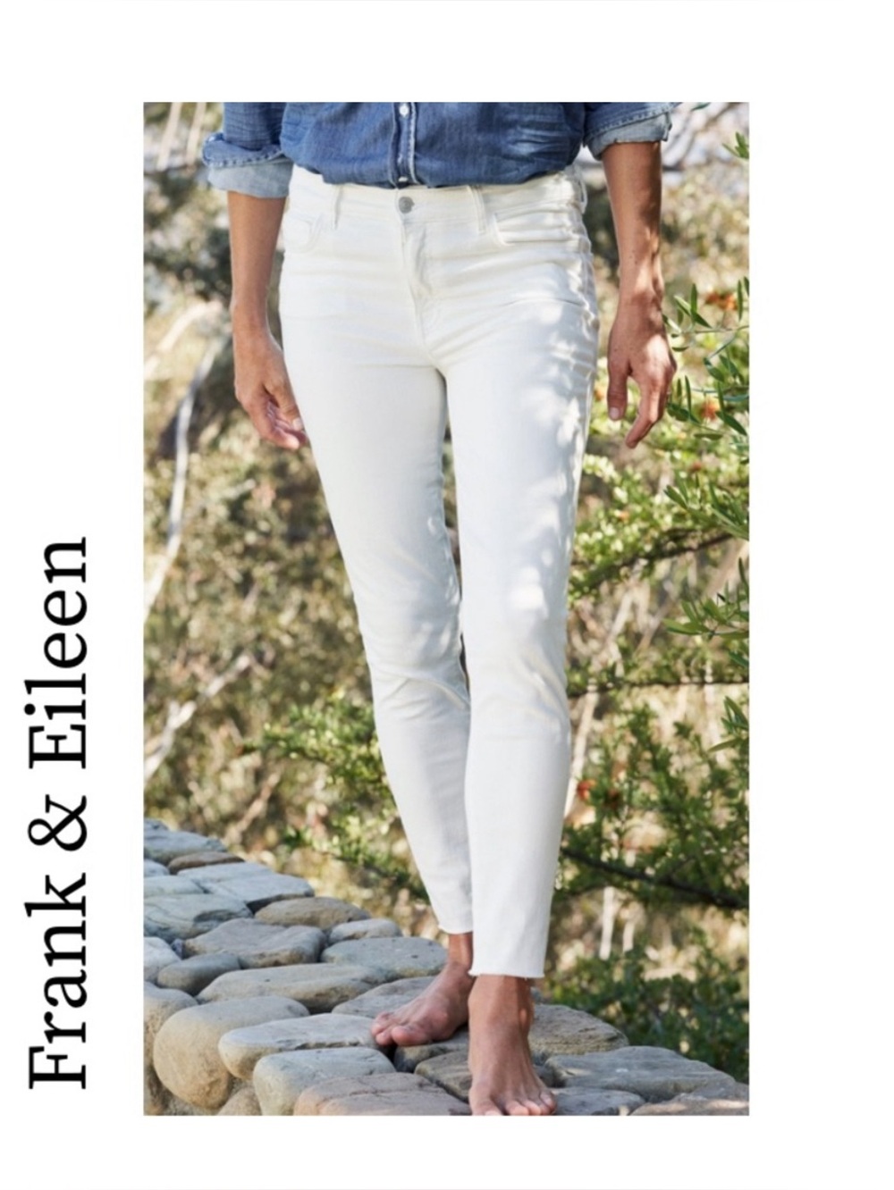 Frank & Eileen Cream Slim Crop Jeans for Women